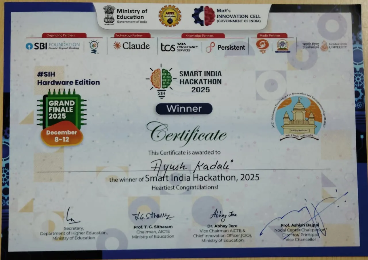 Smart India Hackathon 2025 winner certificate