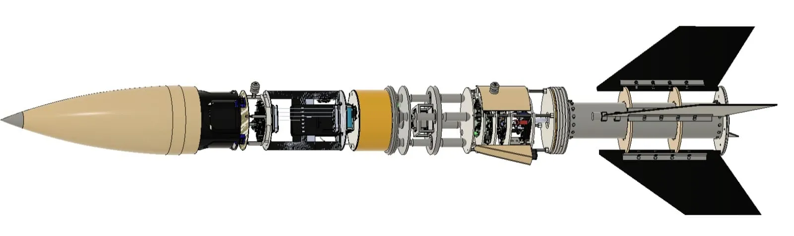 cutaway CAD of the rocket showing the payload bay
