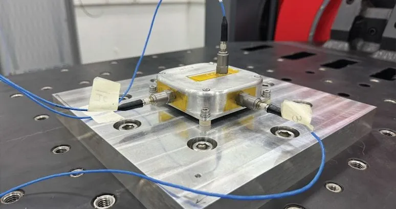 payload mounted on the shaker table for vibration testing